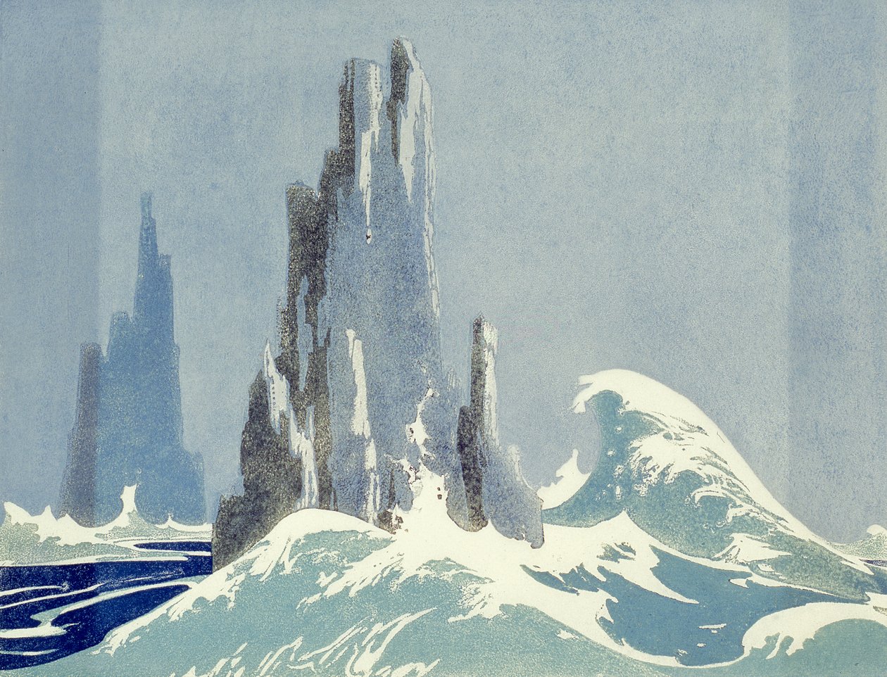 Cathedral Rocks, Tasmanien, 1939 (linosnitt) av Ethleen Palmer