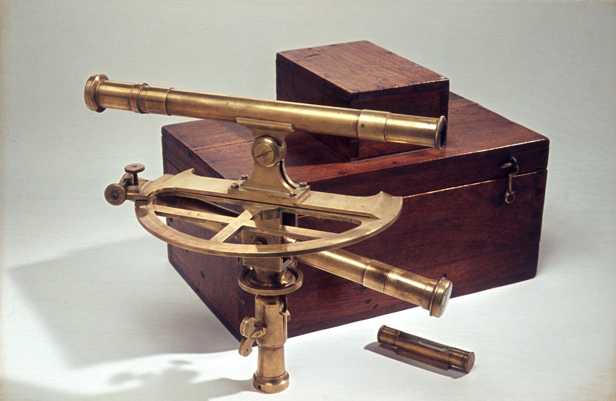Grafometer i monterad trälåda, ca 1830 (mässing, trä och glas) av Etienne Lenoir
