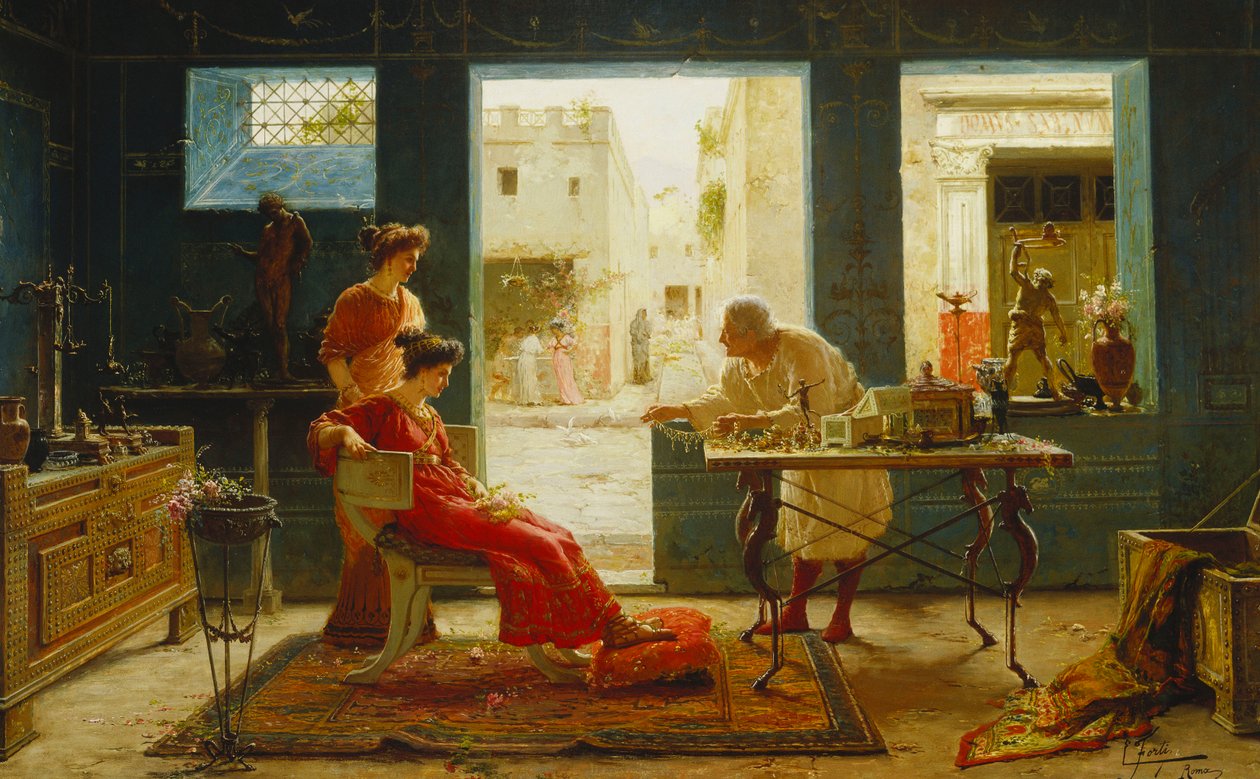 Pompeji Antiques (olja på duk) av Ettore Forti