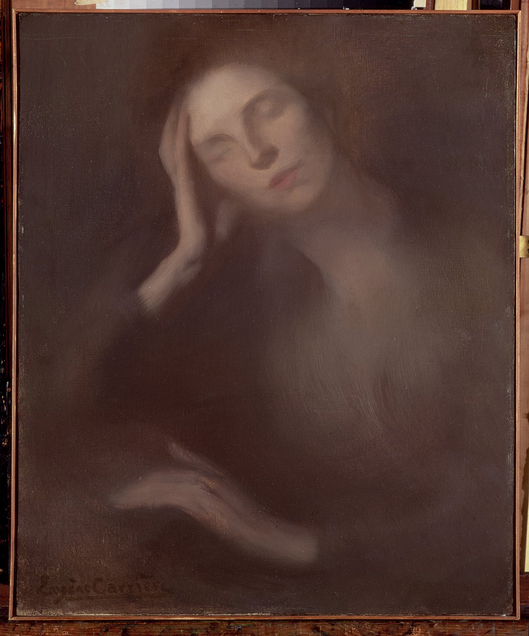 Kvinna som lutar sig på ett bord, 1893 av Eugène Carrière