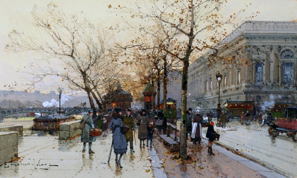 Nära Louvren, Paris (gouache och wc på papper) av Eugene Galien Laloue