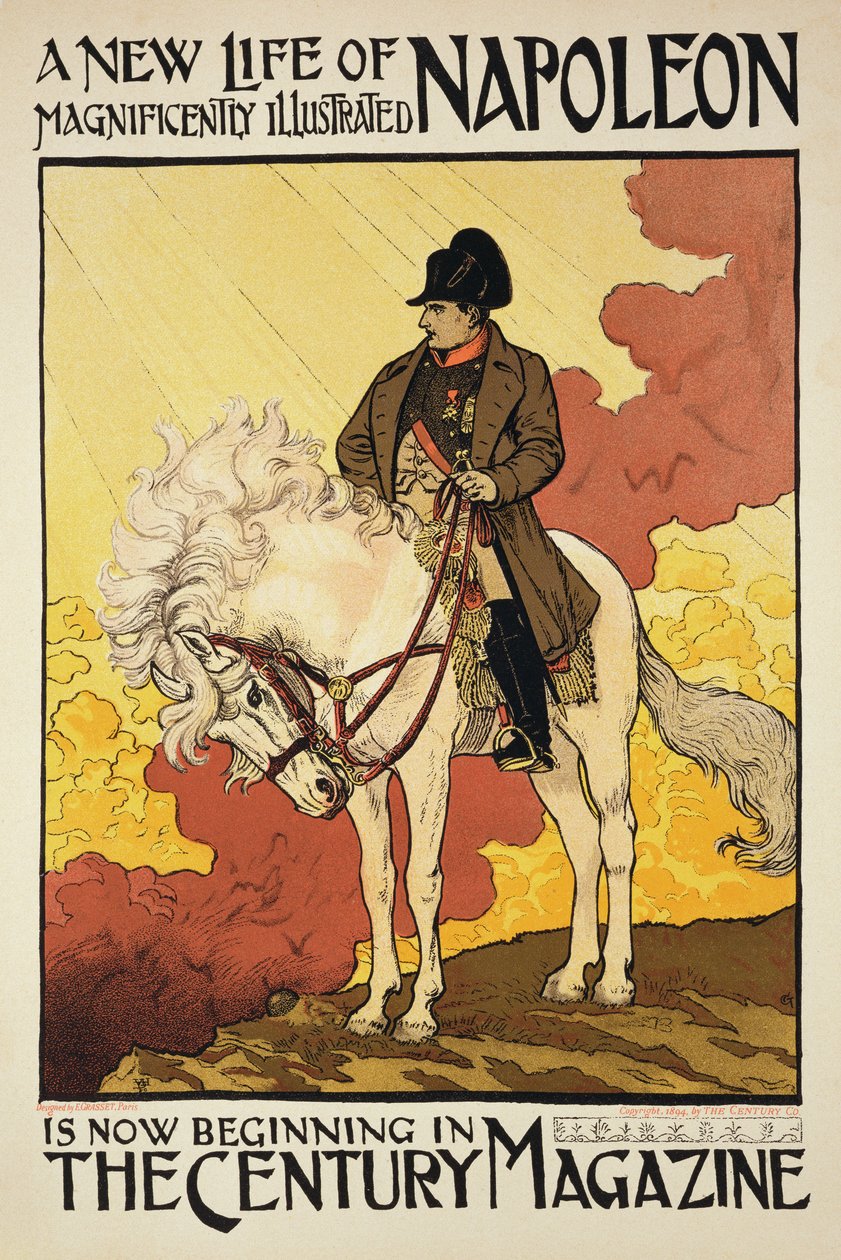 Reproduktion av en affisch med reklam för "A New Life of Napoleon", illustrerad i Century Magazine av Eugene Grasset