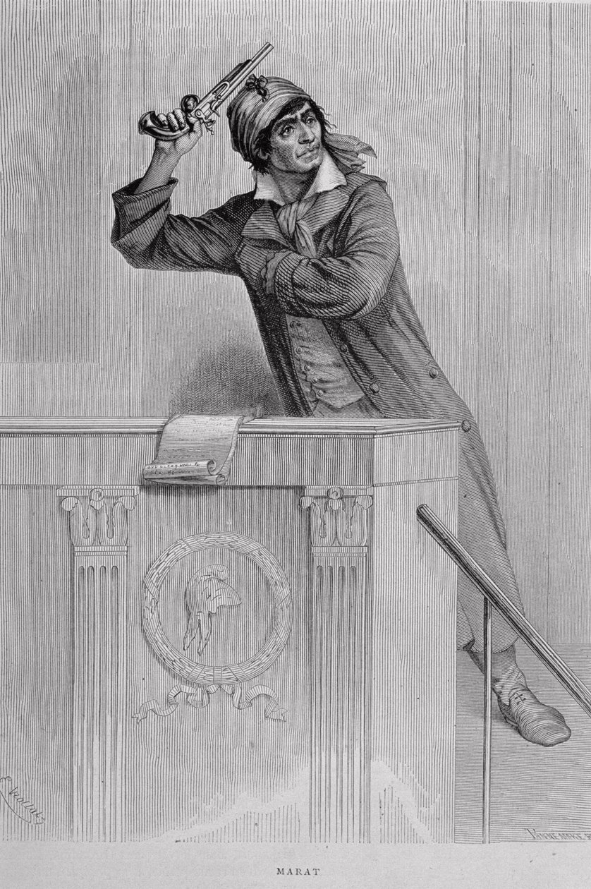 Jean Paul Marat (1743-93) Inciting Revolution, indgraveret af Stephane Pannemaker (1847-1930) swed av Eugene Joseph Viollat