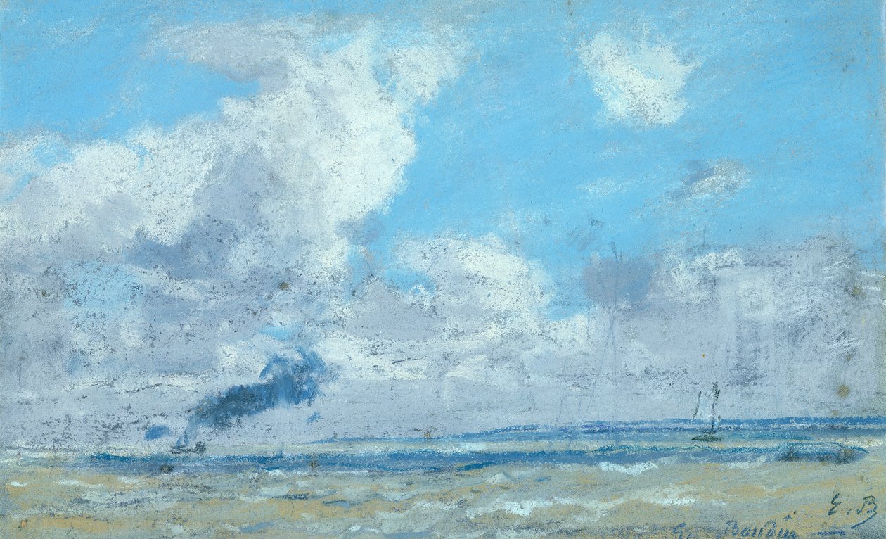 Båt i Seines mynning (pastellfärger på papper) av Eugene Louis Boudin