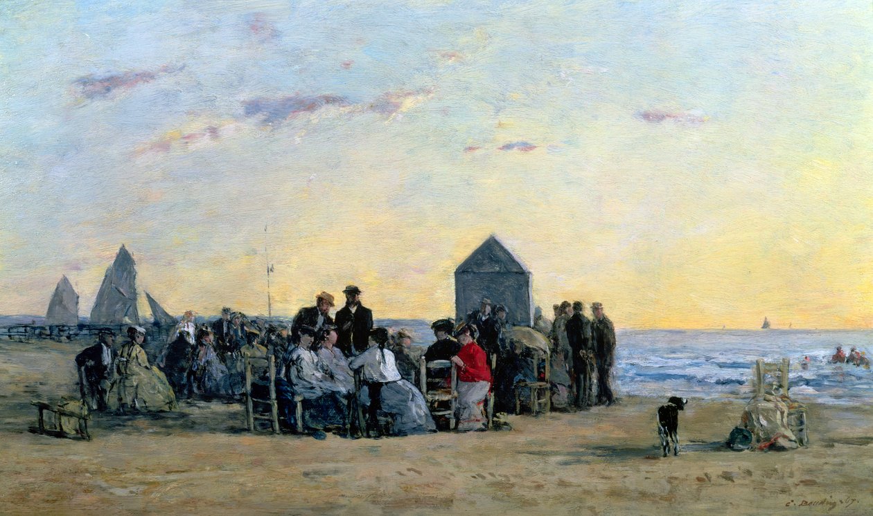 Strandscen i Trouville - Solnedgång, 1867 av Eugene Louis Boudin