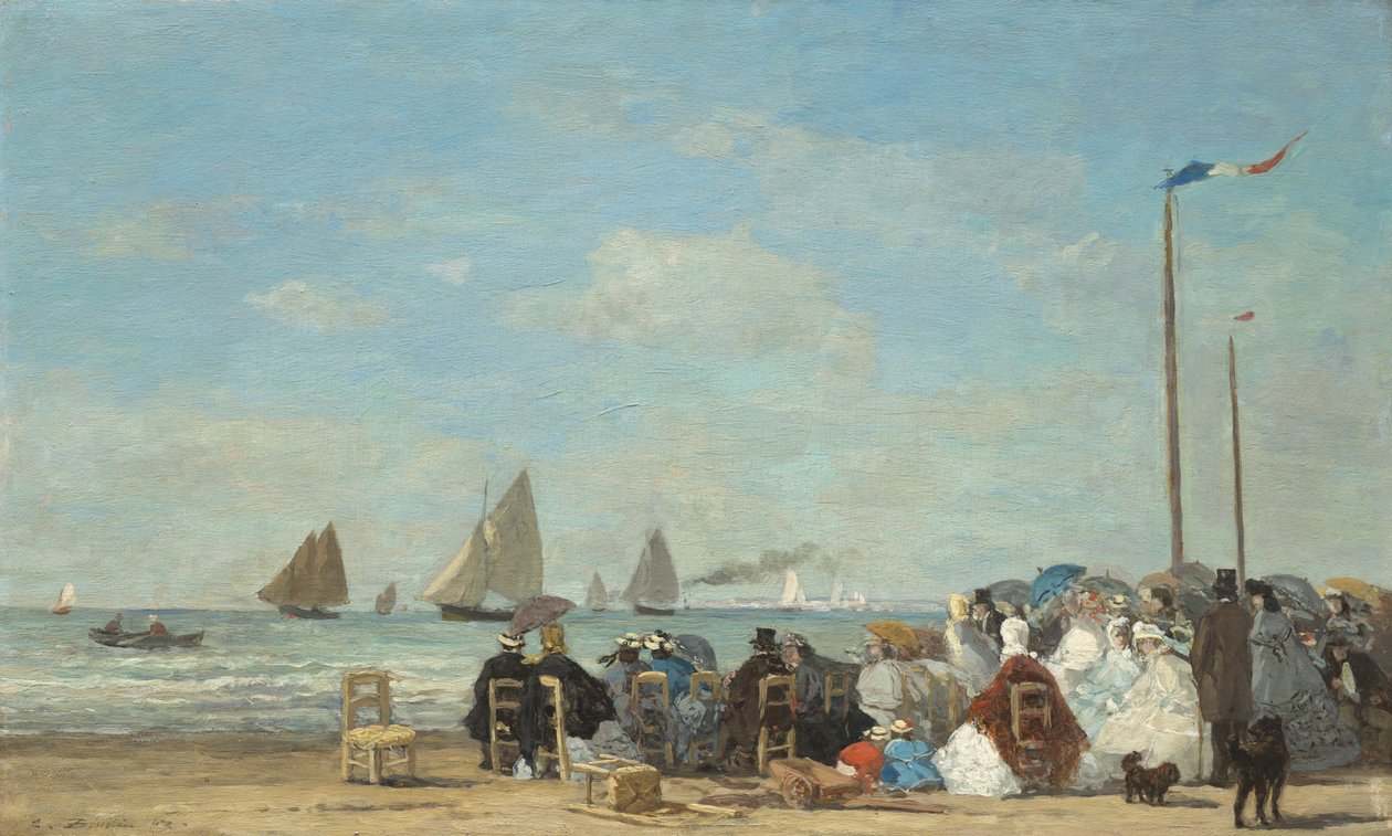 Strandscen i Trouville, 1863 (olja på trä) av Eugene Louis Boudin