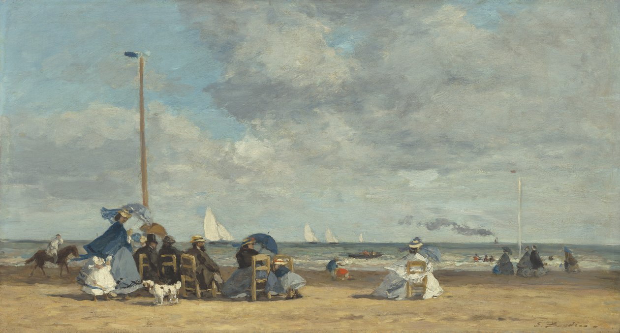 Stranden i Trouville, 1864-5 (olja på trä) av Eugene Louis Boudin