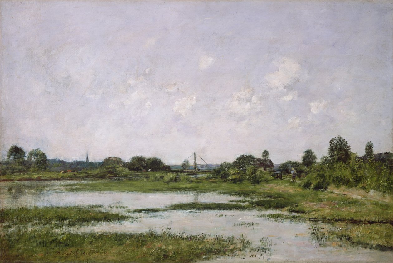 Touques-flodens stränder vid Trouville under vårfloden. av Eugene Louis Boudin