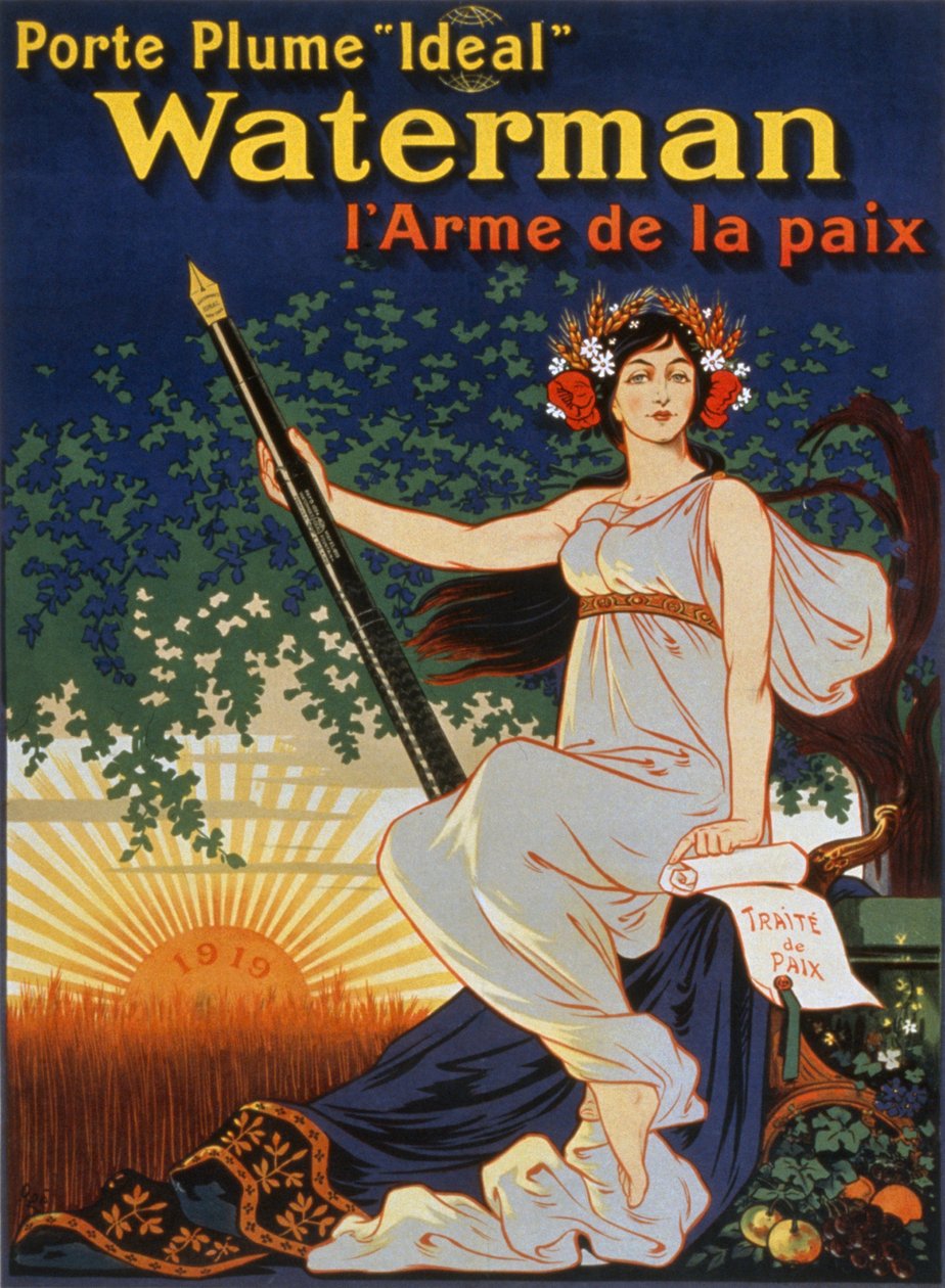 Bär den "ideala" Waterman-pennan - fredsvapnet, 1919 av Eugene Oge