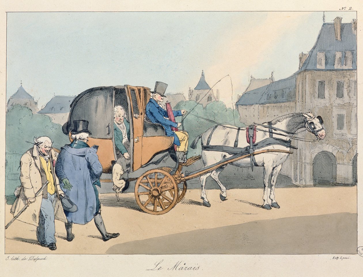 Le Marais, ca 1825 (färgad litho) av Eugene Louis Lami