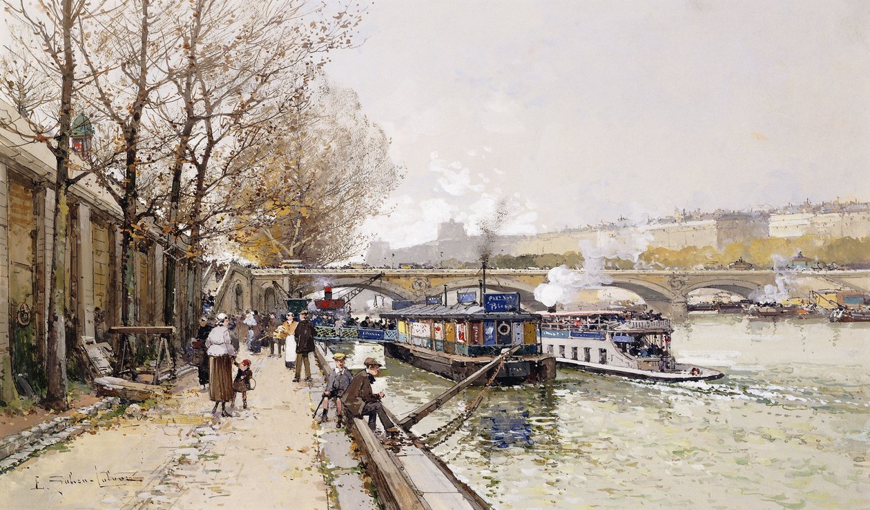 Pråmar på Seine av Eugene Galien Laloue