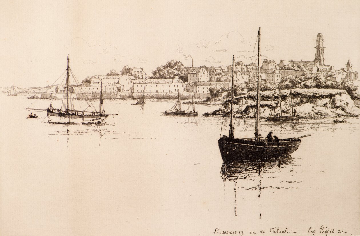 Douarnenez sett från Treboul (etsning) av Eugene Bejot