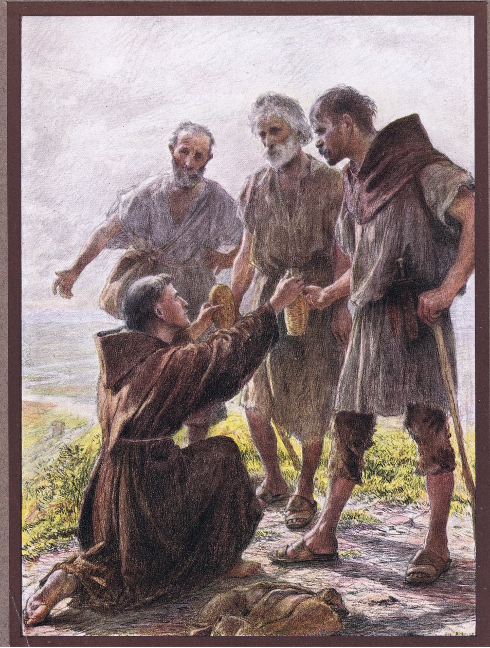 Friar Angel and the three brigands, 1919 av Eugene Burnand