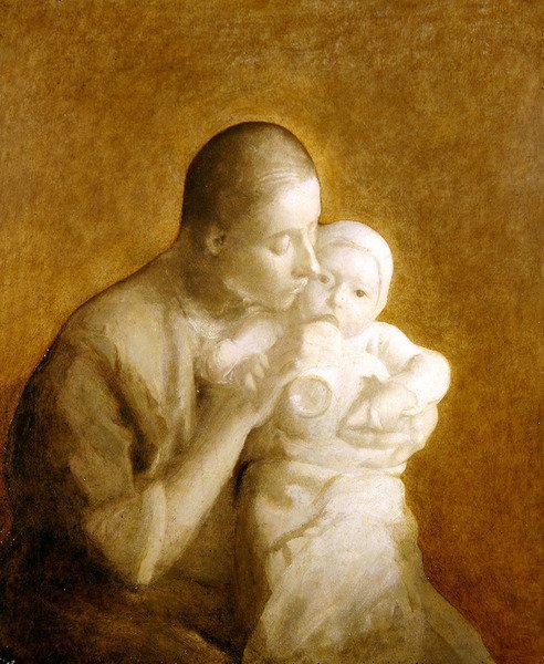 Mor och barn (olja på duk) av Eugène Carrière