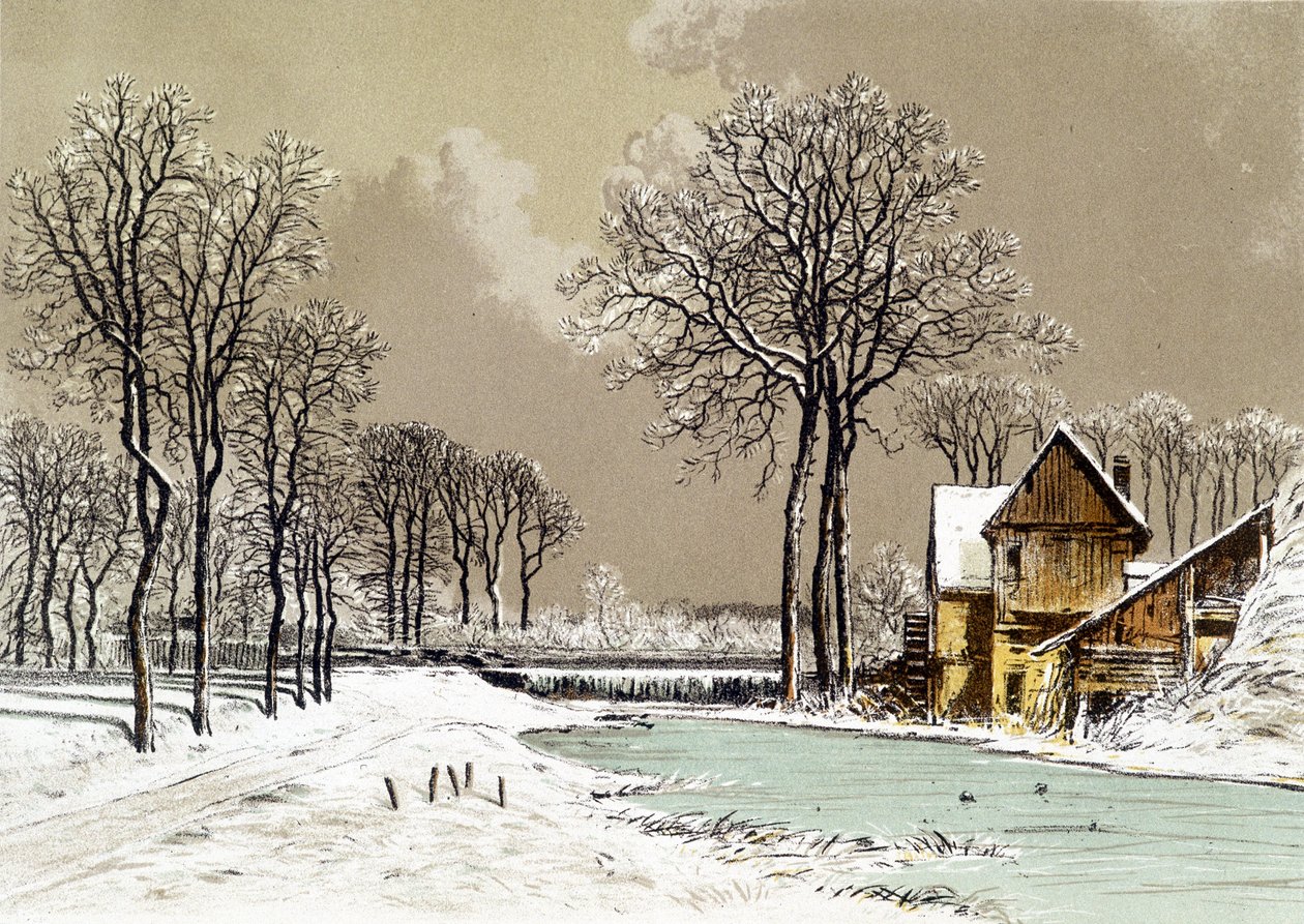 Winter Landscape - Chromolithography of Ciceri, n.d. av Eugene Ciceri