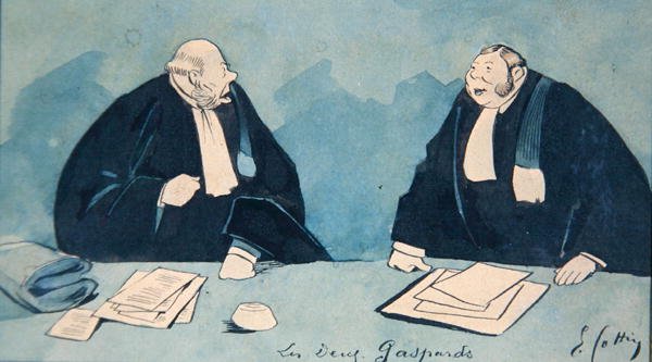 Två advokater, ca 1900 (lito i färg) av Eugene Cottin