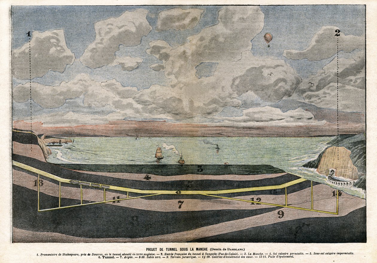 Channel Tunnel Project mellan Dover och Sangatte av Eugene Damblans