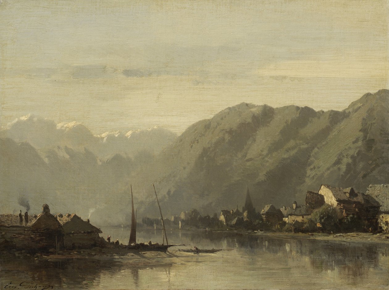 En schweizisk sjö, 1838-90 av Eugene Deshayes