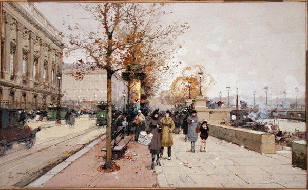 Seine, Paris (gouache på papper) av Eugene Galien Laloue
