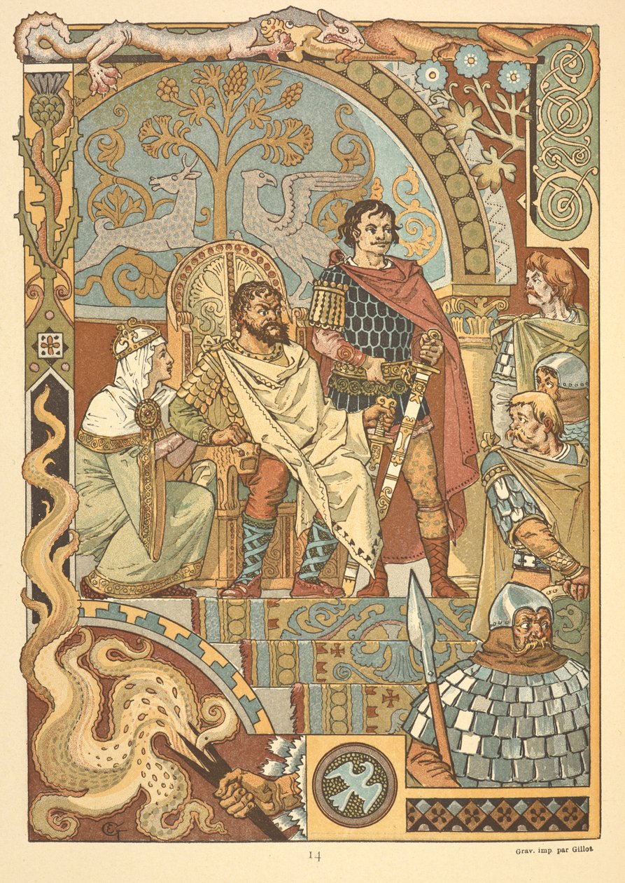 En kung på tronen, i domstol. av Eugene Grasset