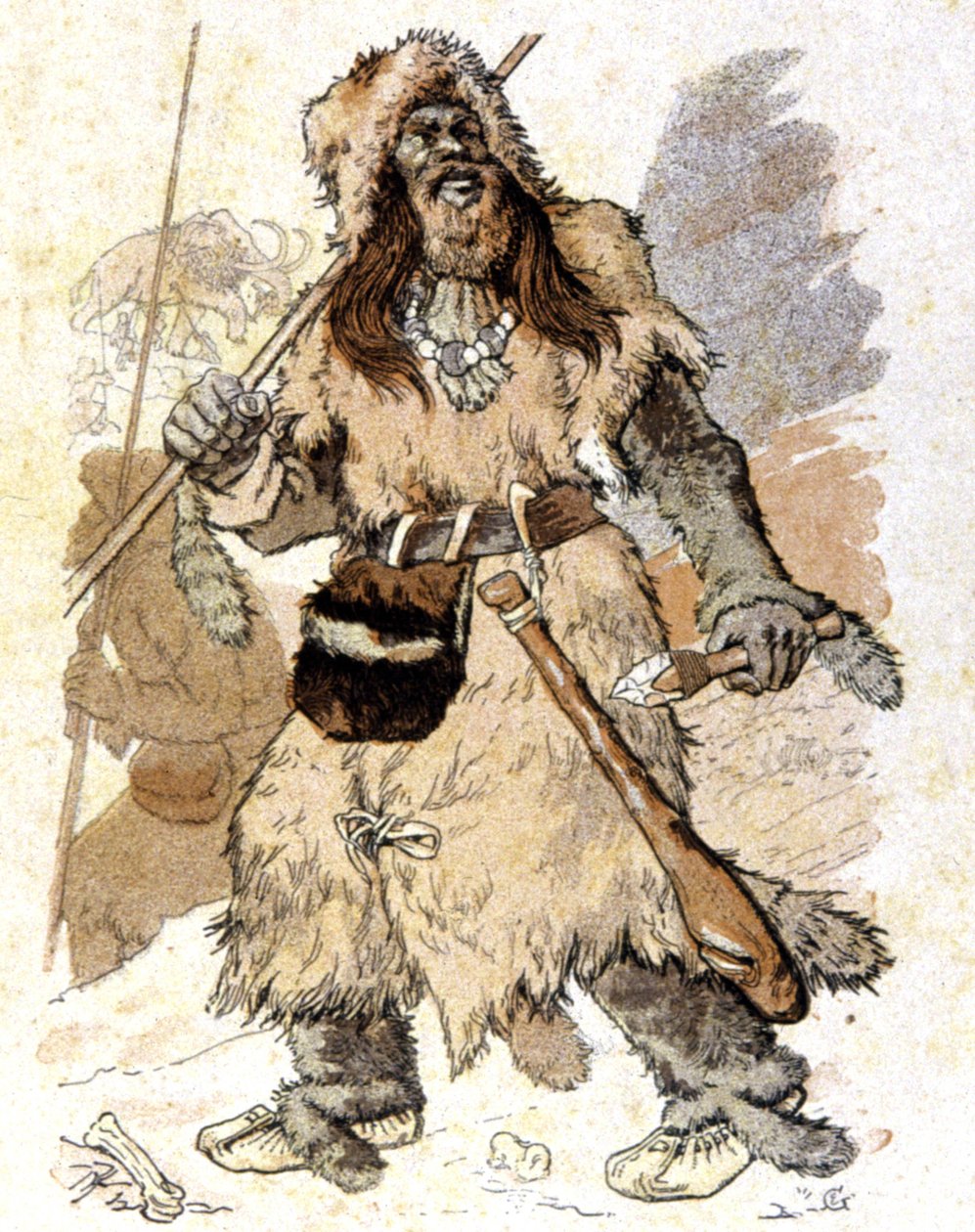 Människan under paleolitisk tid, ca 1900 (illustration) av Eugene Grasset
