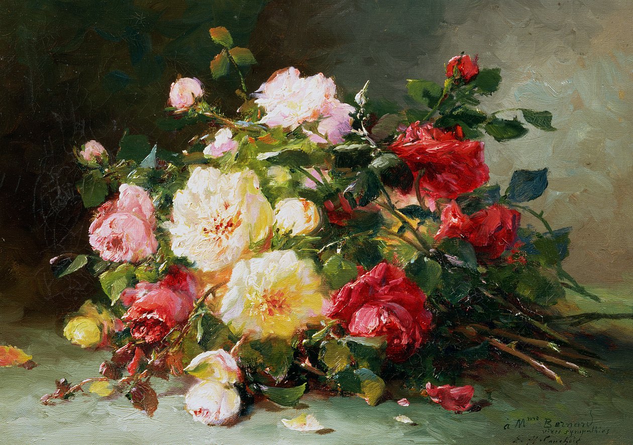 En bukett rosor av Eugene Henri Cauchois