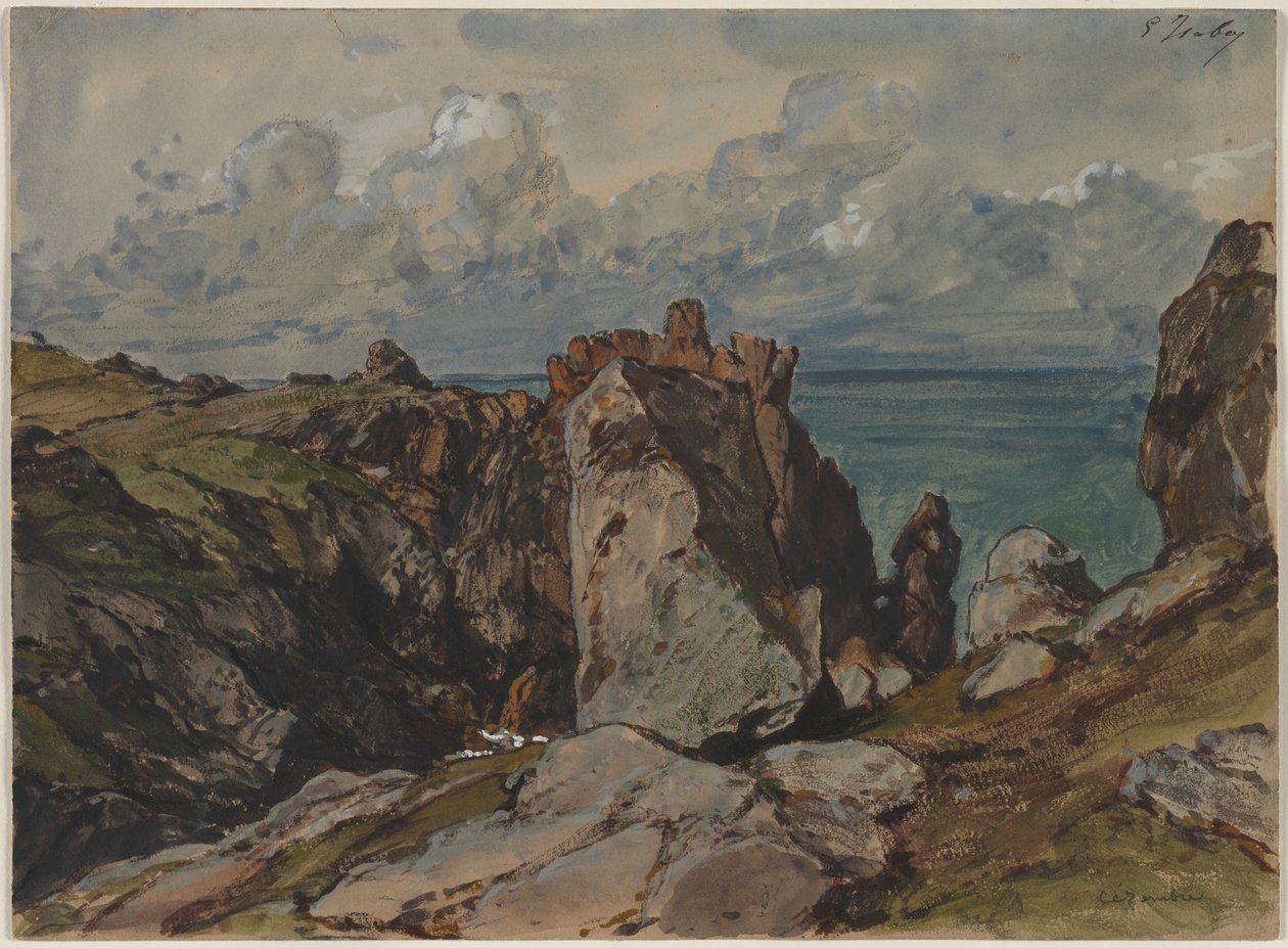 Klippor vid havet i Cézembre, Bretagne av Eugene Isabey