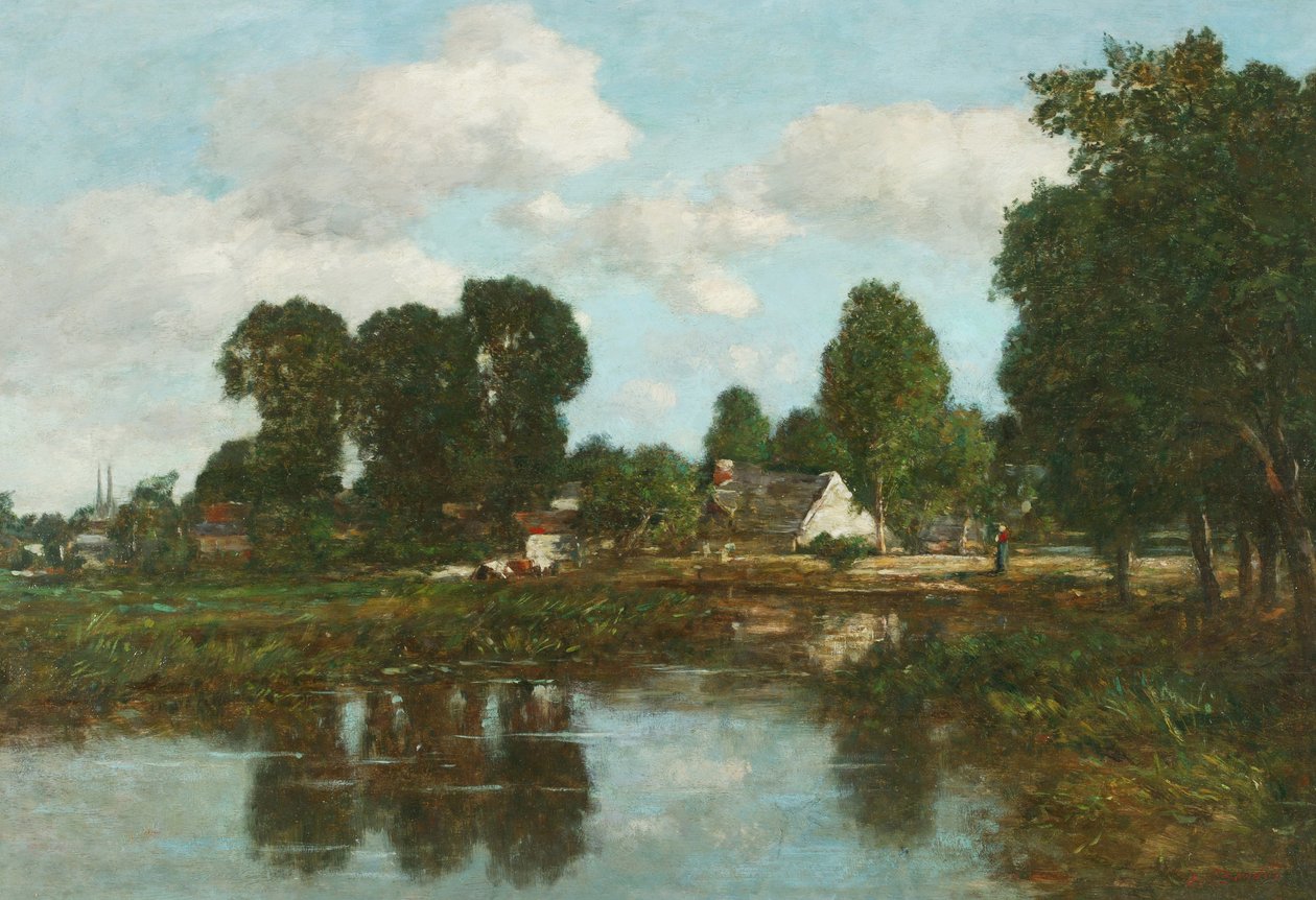 Quimpertryck (olja på panel) av Eugene Louis Boudin