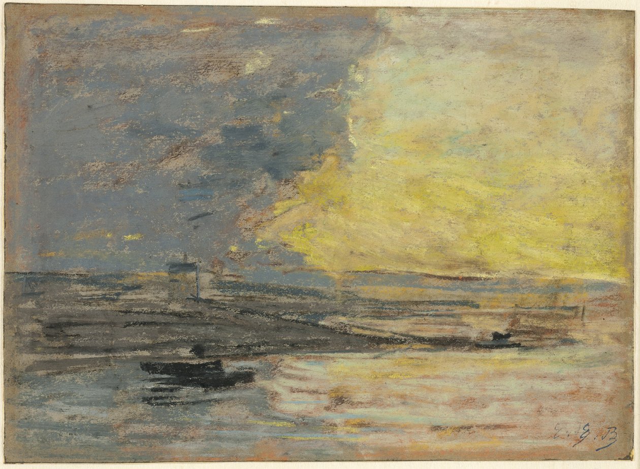 Vid havet, hamnen i Honfleur av Eugene Louis Boudin