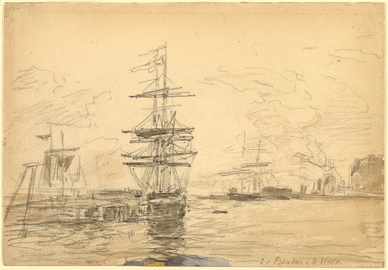 Fartyg i hamnen, ca. 1875. av Eugene Louis Boudin