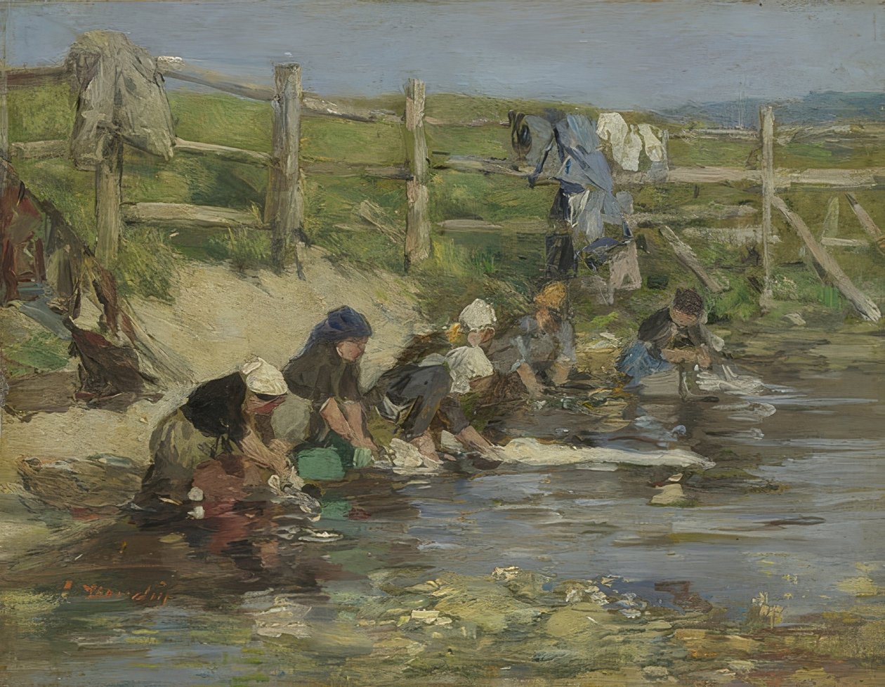 Tvättkvinnor vid floden. Omkring 1885-90 av Eugene Louis Boudin