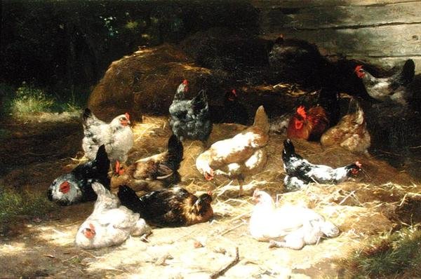 Kycklingar (olja på duk) av Eugene Remy Maes
