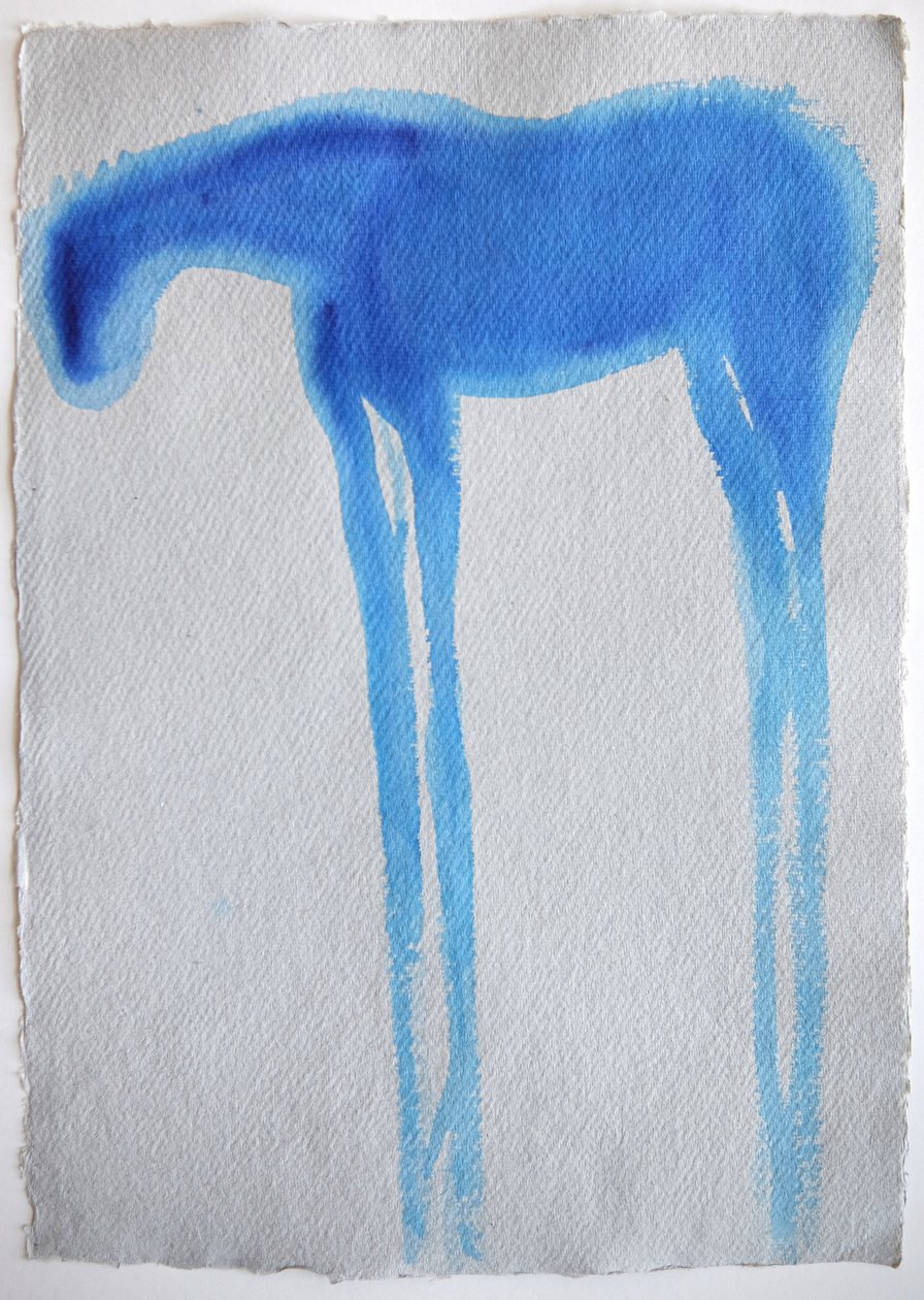 Blue Horse1, 2023 (pigment, handgjort papper) av Eugenie Vronskaya