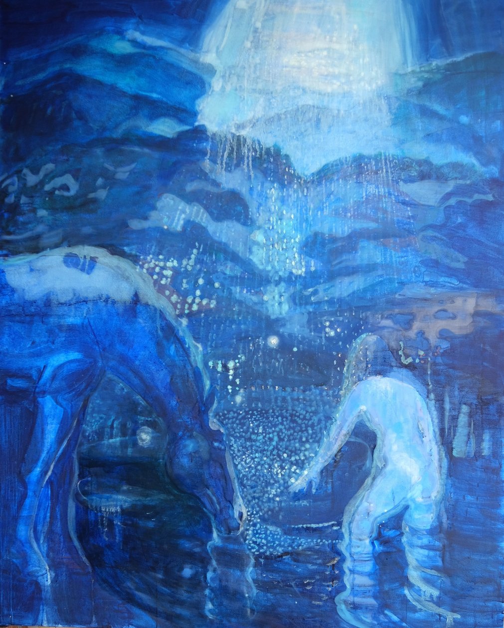 Moon-Night Swim, 2020 (pigment, olja, duk) av Eugenie Vronskaya