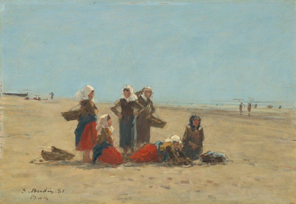 Kvinnor på stranden i Berck av Eugène Boudin