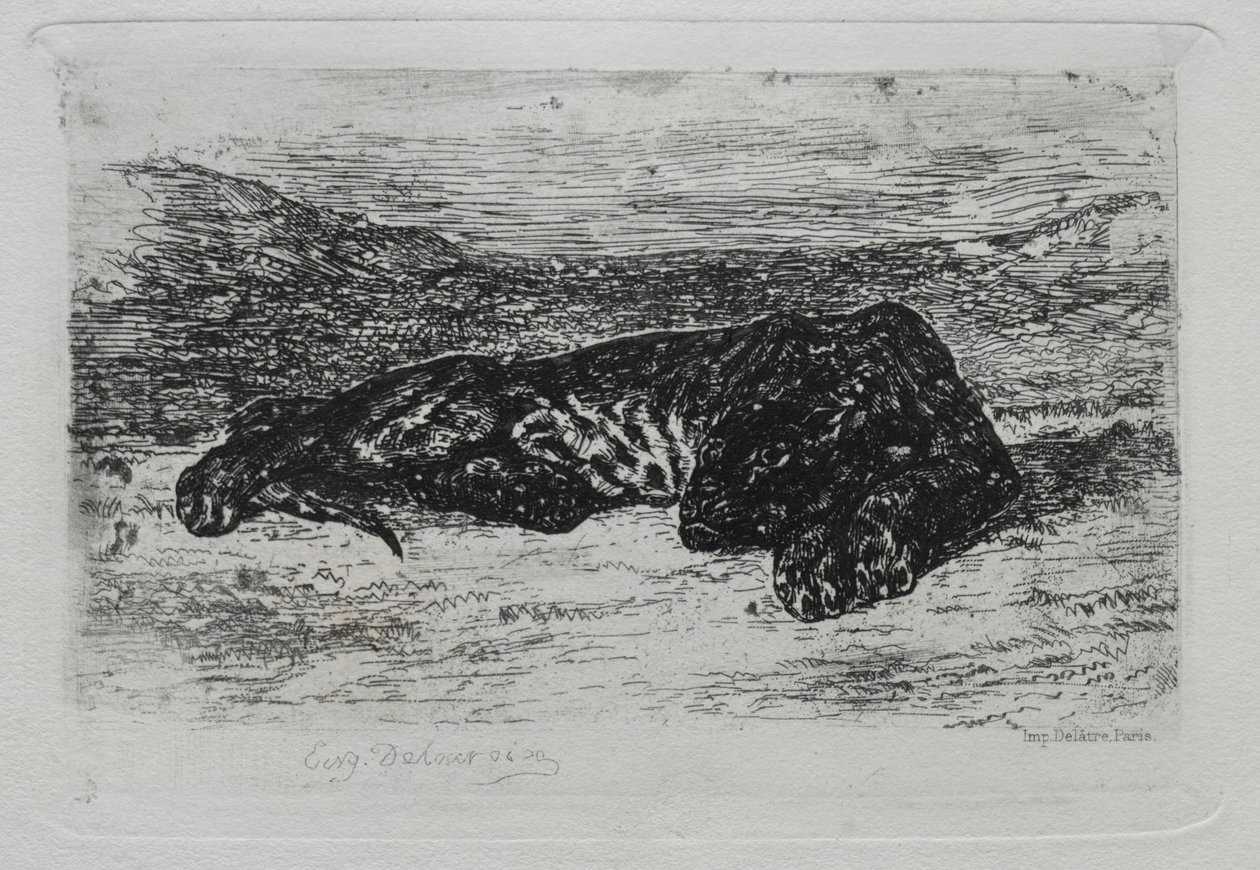 Hukande tiger i öknen av Eugène Delacroix