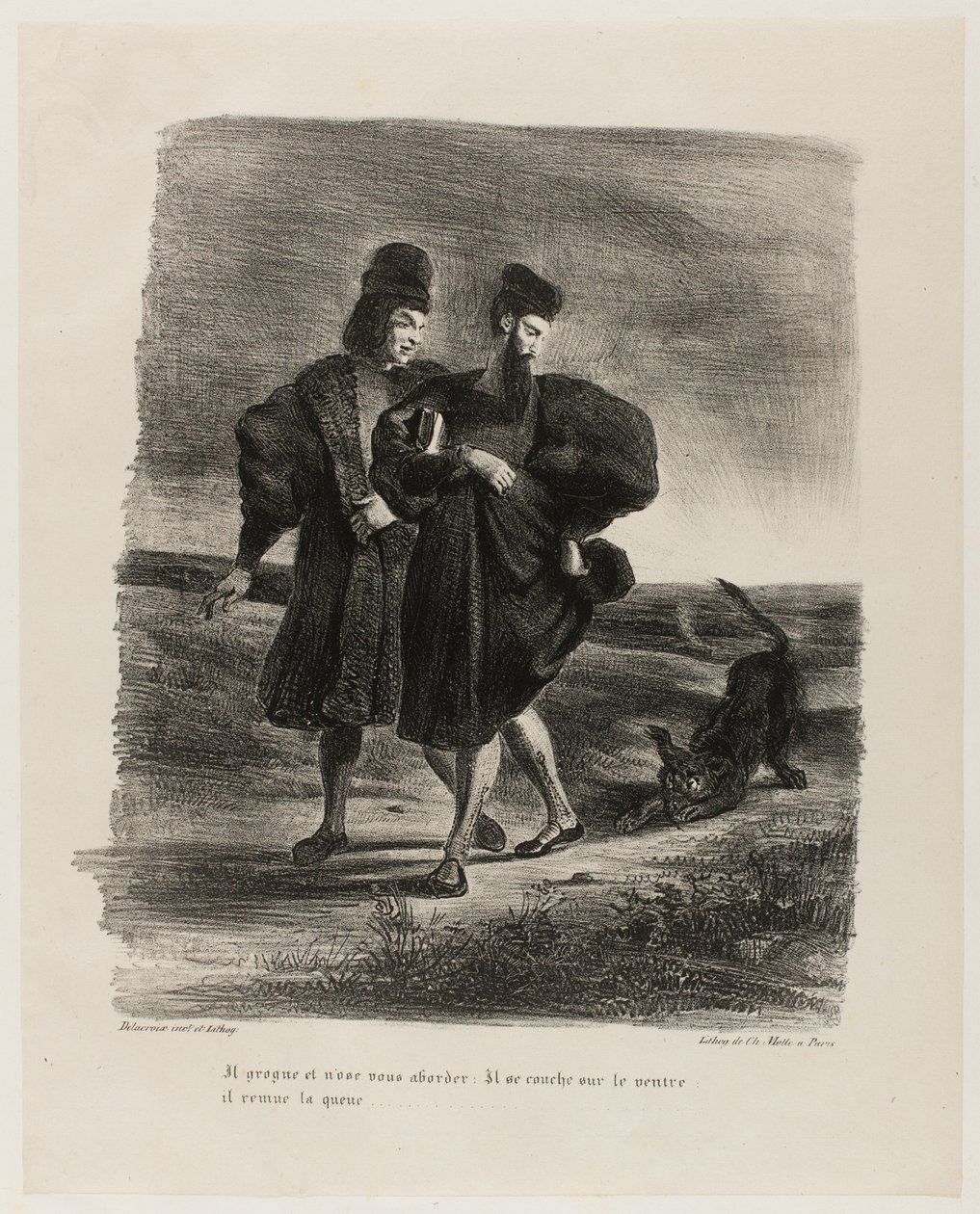 Faustswedish より、ファウスト、メフィストフェレス、プードル av Eugène Delacroix