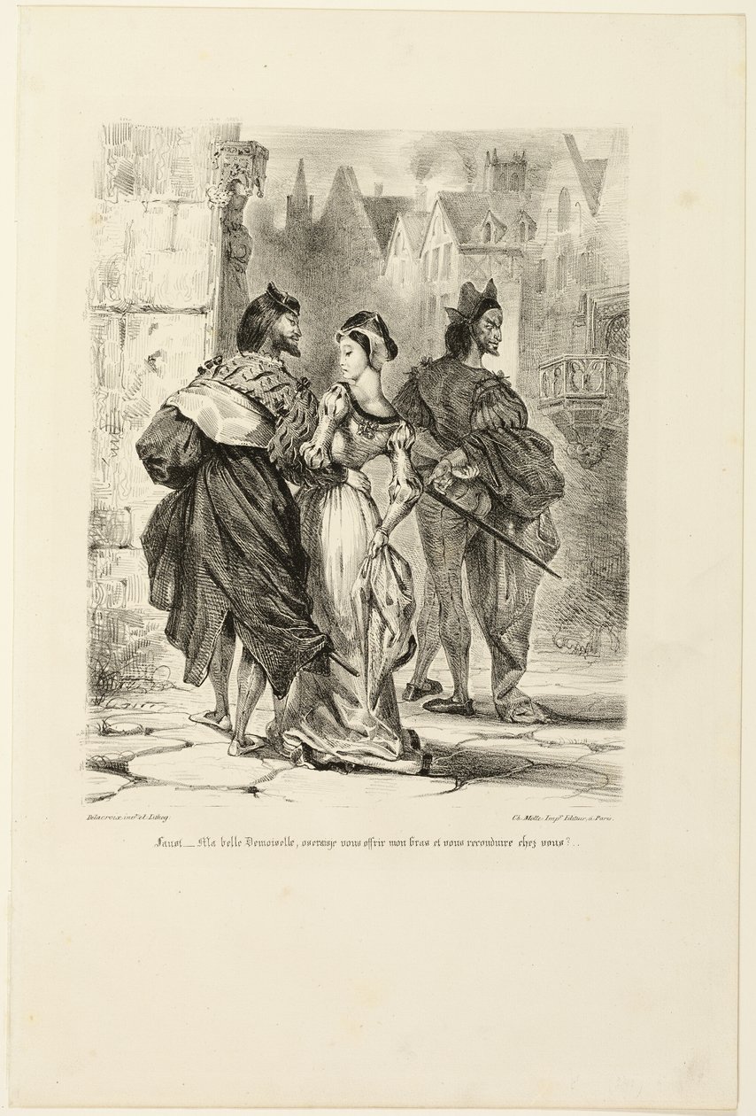 Faust försöker förföra Marguerite, från Faust av Eugène Delacroix