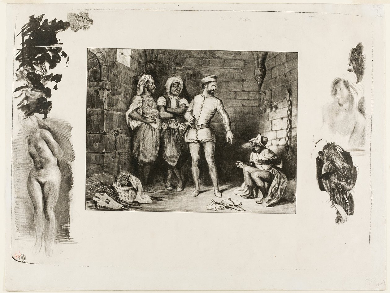 Fronte-boeuf och juden, från Ivanhoe av Eugène Delacroix