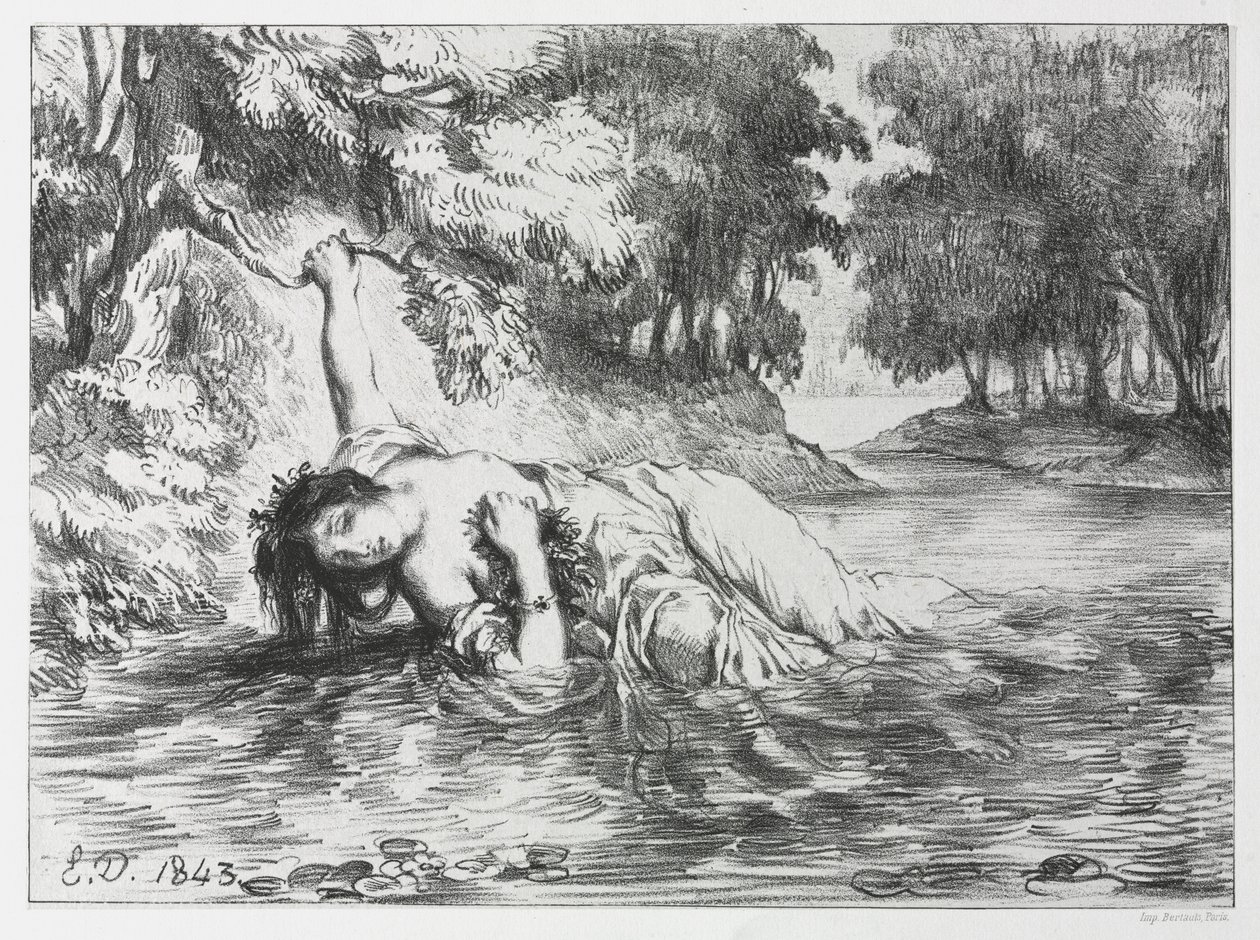 Hamlet: Ophelias död, 1843. av Eugène Delacroix