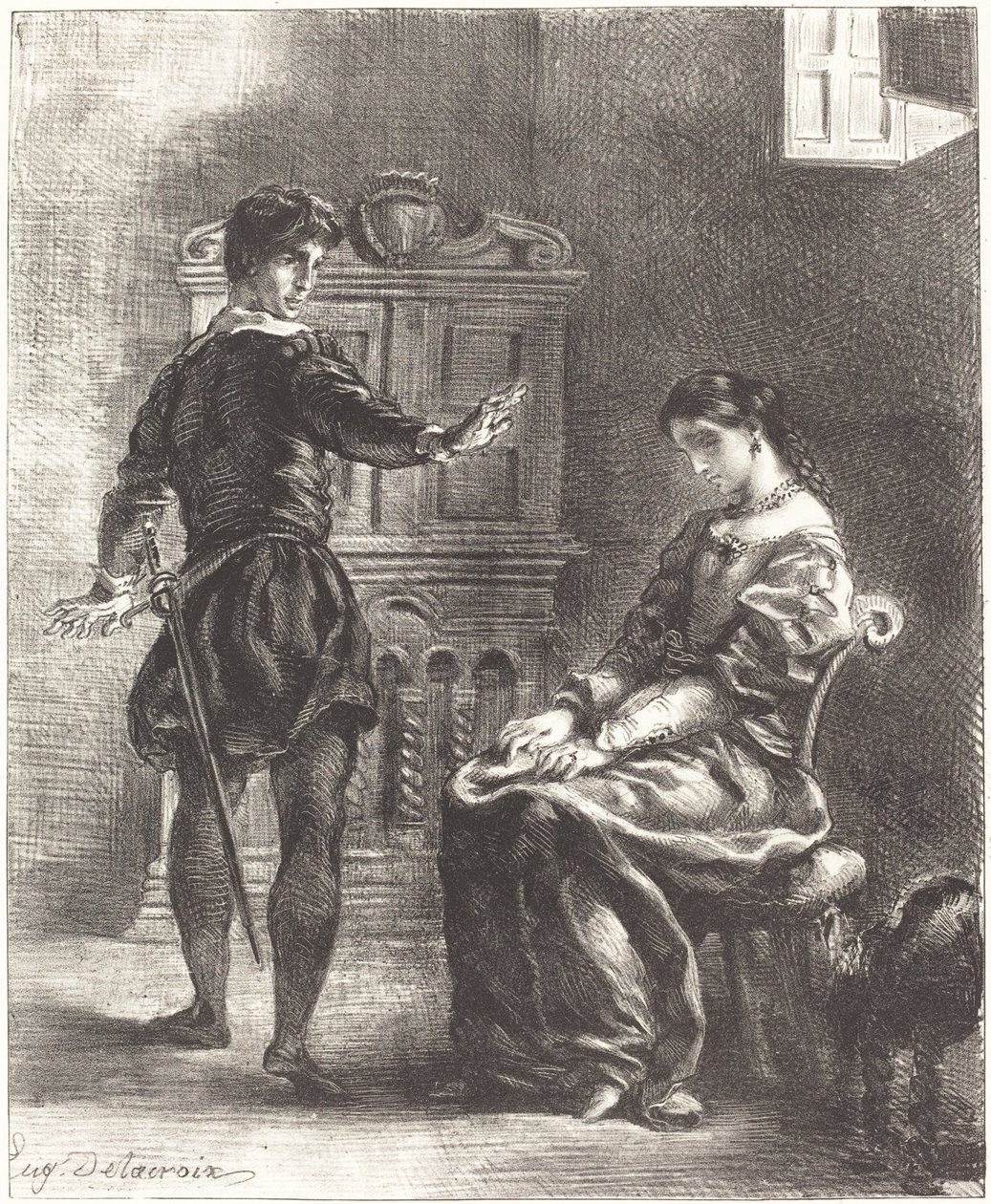 Hamlet och Ophelia (akt III, scen I) av Eugène Delacroix