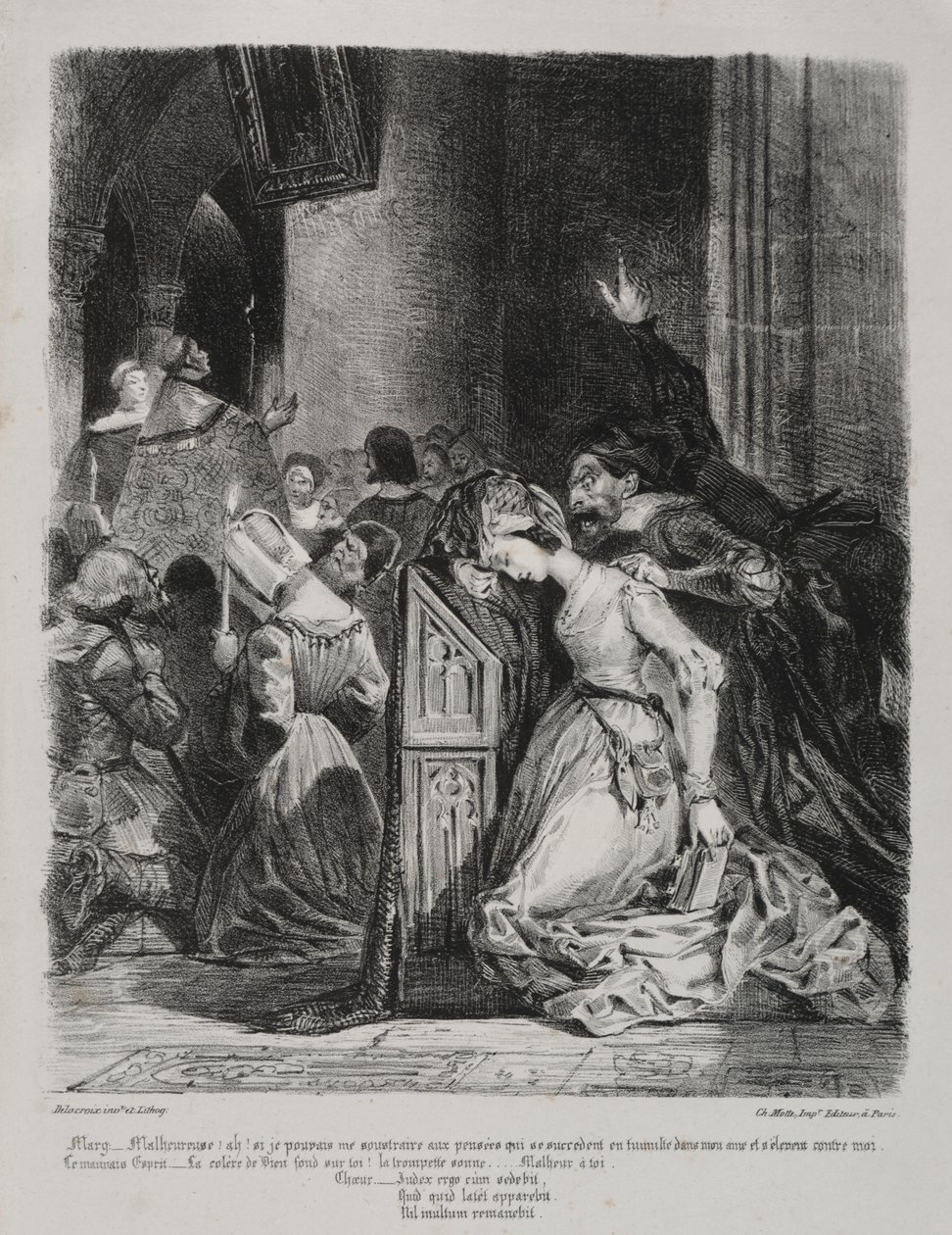Illustrationer för Faust: Marguerite i kyrkan av Eugène Delacroix