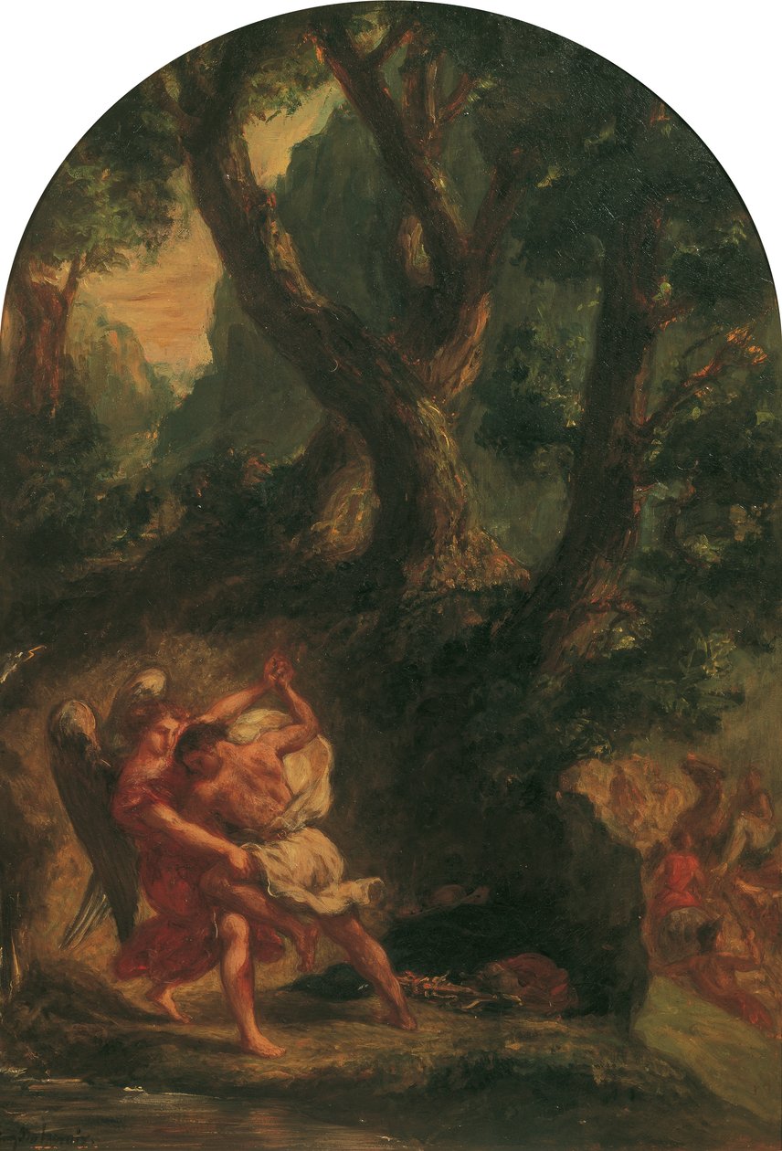 Jakob brottas med ängeln av Eugène Delacroix