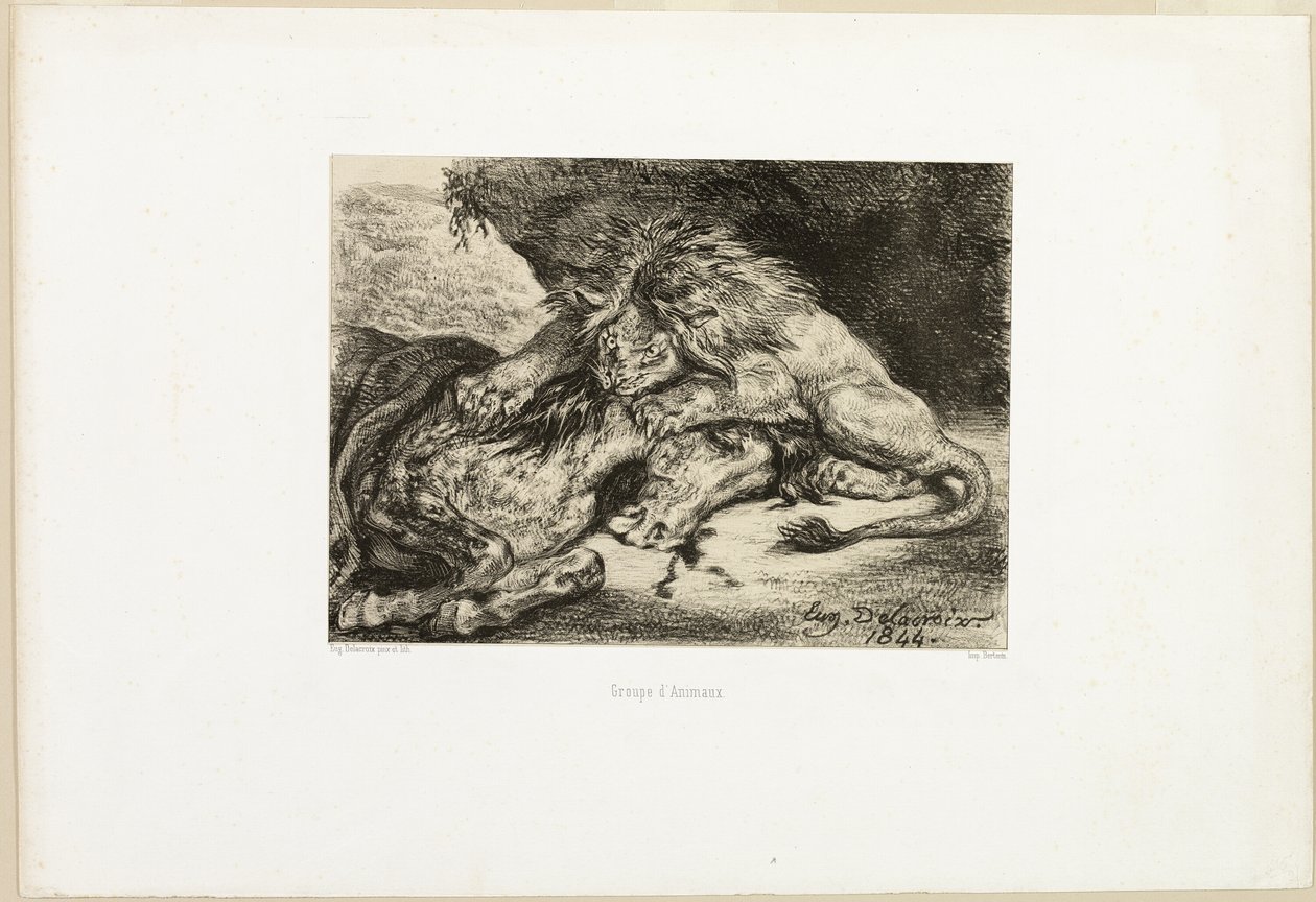 Lejon som slukar en häst av Eugène Delacroix