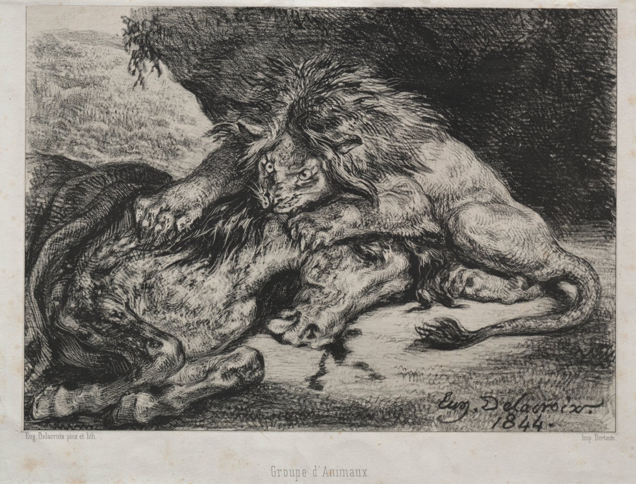 Lejon som slukar en häst av Eugène Delacroix