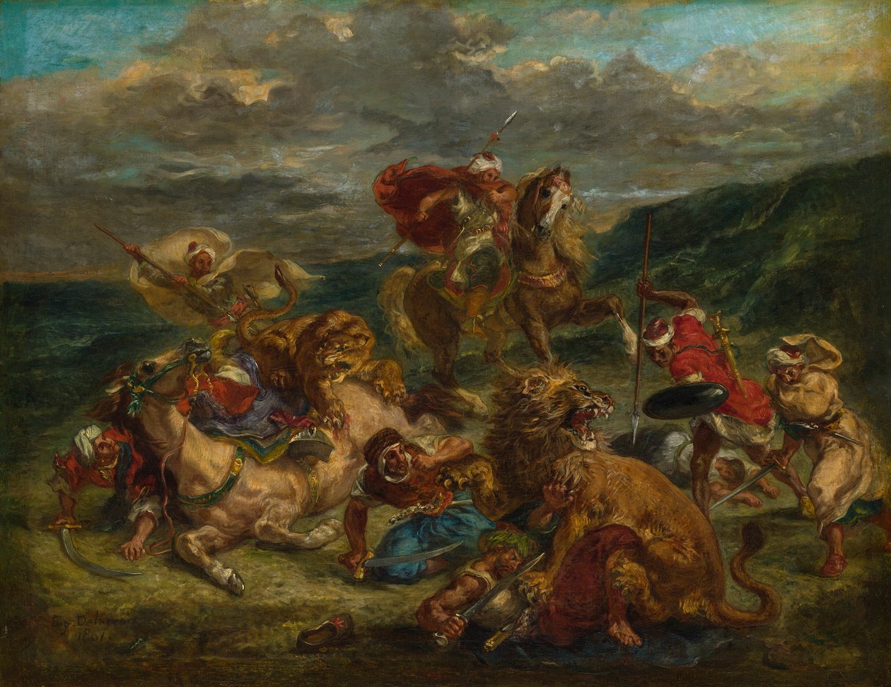 Lejonjakt av Eugène Delacroix