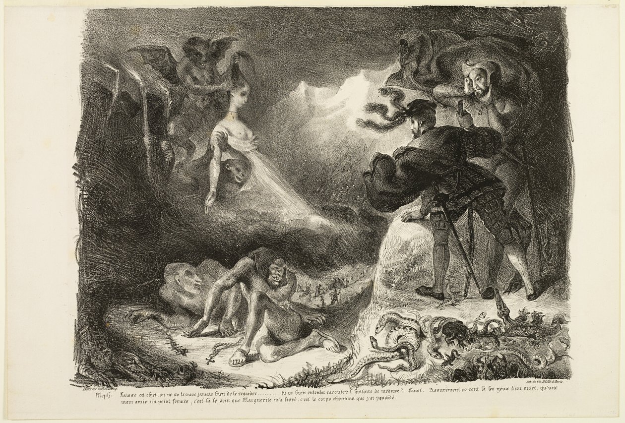 Marguerites spöke uppenbarar sig för Faust, ur Faust av Eugène Delacroix