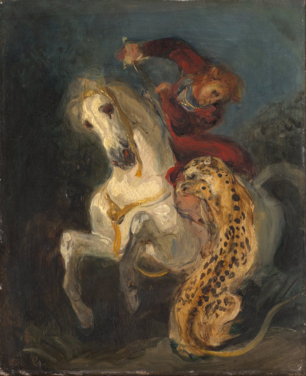 Ryttare attackerad av en Jaguar av Ferdinand Victor Eugene Delacroix