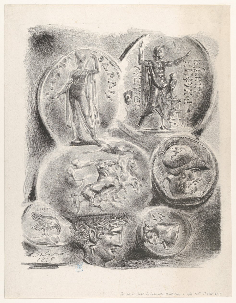 Studier av sju grekiska mynt, 1825., 1825. av Eugène Delacroix