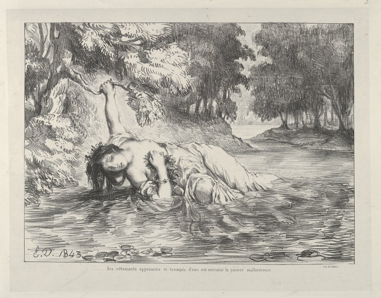 Ophelias död, 1843., 1843. av Eugène Delacroix